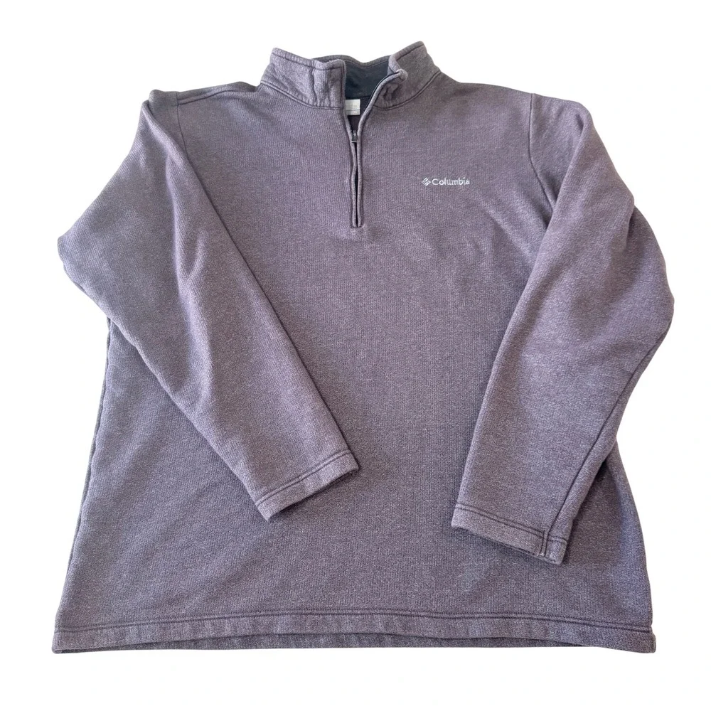 Columbia‎ Mens XL Quarter Zip Pullover Sweater Heathered Purple Gray Mock Neck